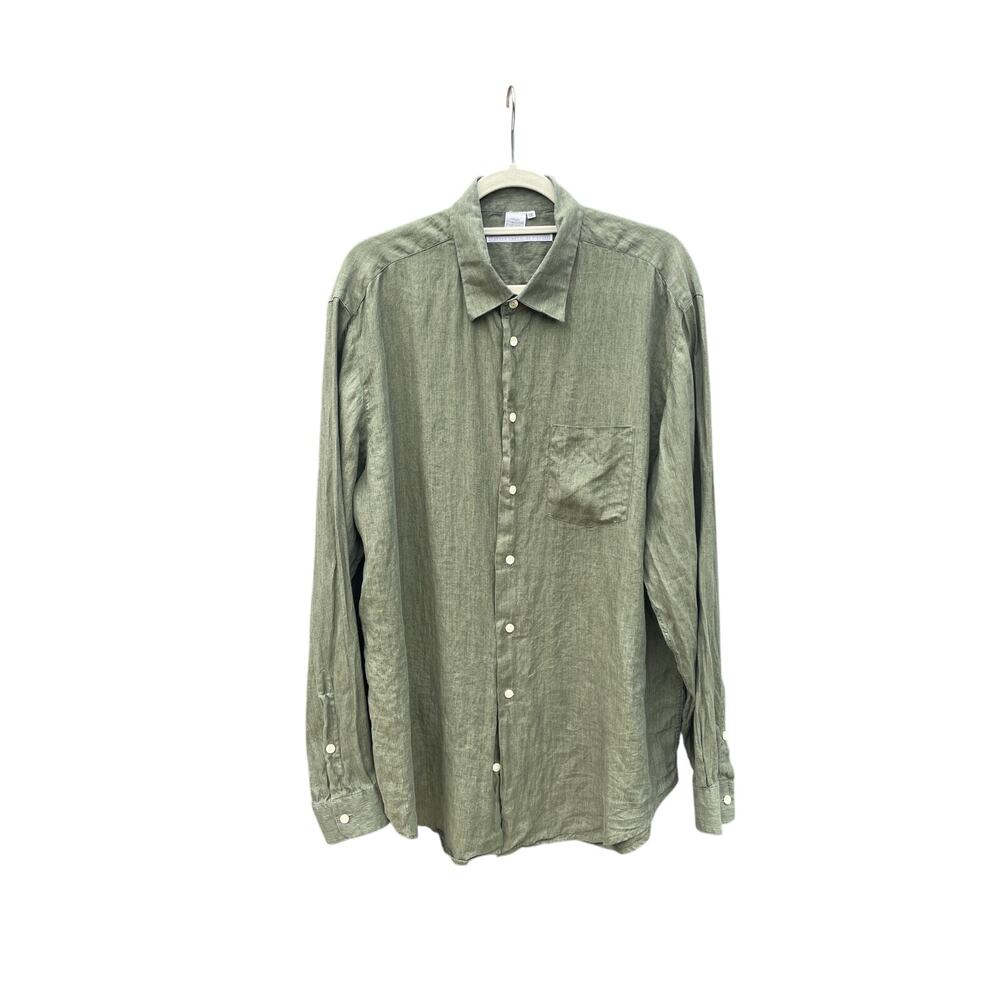 Moreno Martini Da Firenze Shirt Button Men’s XXL 100% Linen Green Long Sleeve
